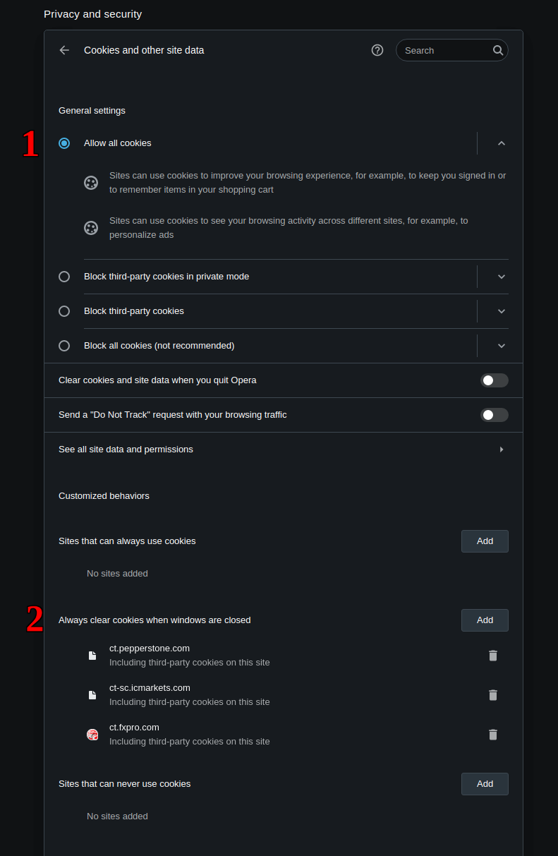 Opera Browser cTrader setting