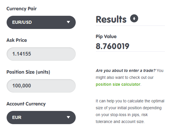 BabyPips Pip Value Calculator